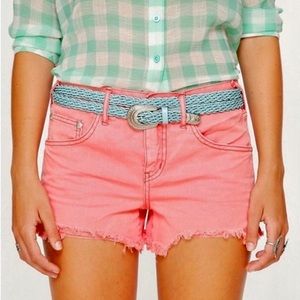 Free People Salmon Raw Edge Button Fly Shorts